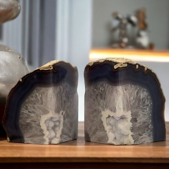 Crystal Bookends, Agate, Geode Center, Natural Home, Mindful Gift, Crystal Lover - Picture 1 of 16